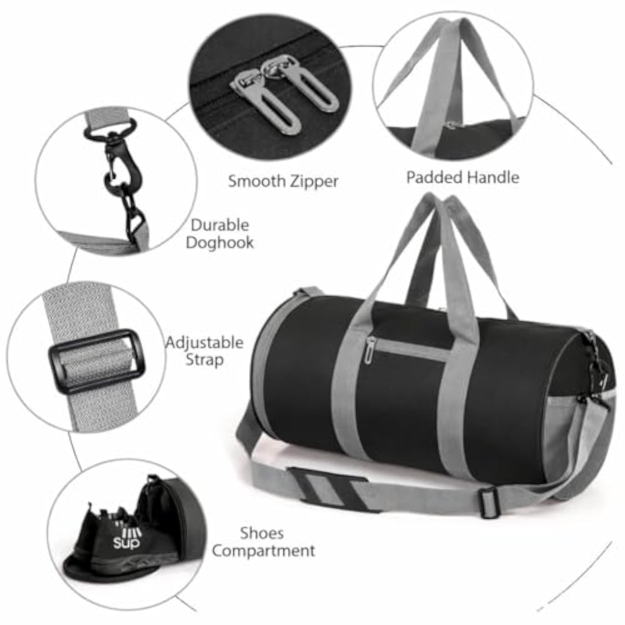 Gym Duffle Bag with Adjustable Shoulder Strap for Travel